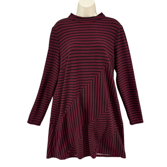 Hutch Anthropologie Knitwork Dress Burgundy Black Striped Long Sleeve Size L - Picture 1 of 15